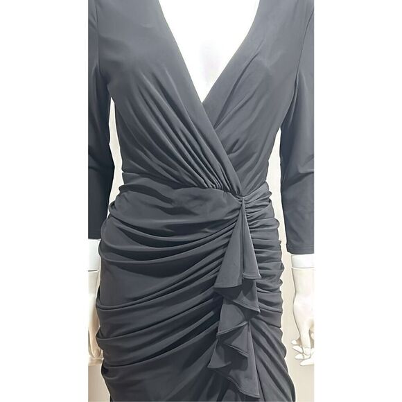 Betsy & Adam Black Aubree 3/4 Sleeve V-Neck Jersey Wrap Dress Size 10 - Picture 5 of 9